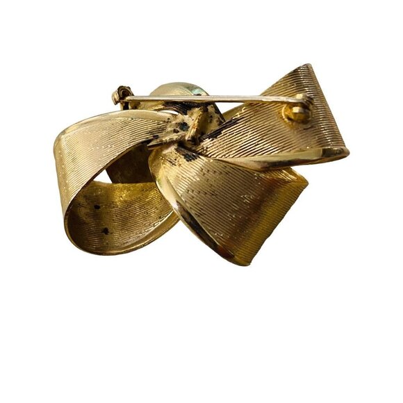 Goldtone Bow Textured Chevron Texture Brooch Pin Dimensional 1.8" - Picture 12 of 14